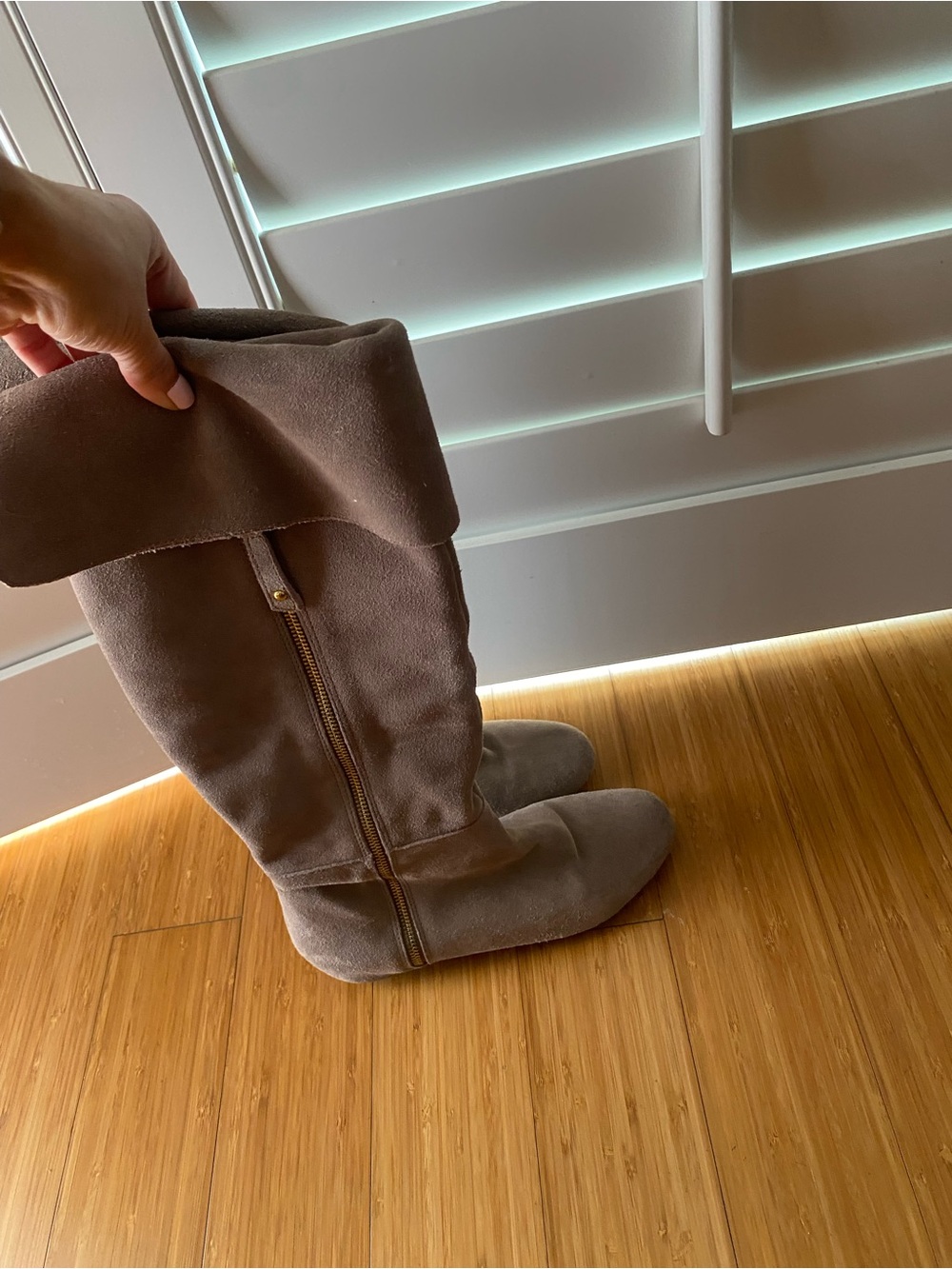 Steve Madden Taupe Suede Fold-Over Over-the-Knee Boots